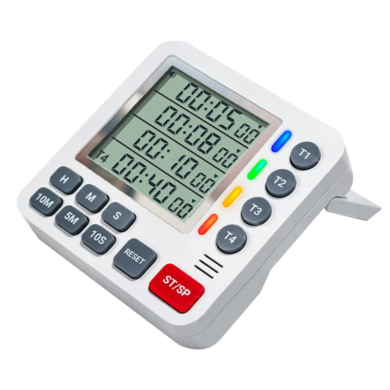 4-Channel Digital Kitchen Timer | Large LCD Count Up/Down Digital Kitchen Timer QXL WHITE