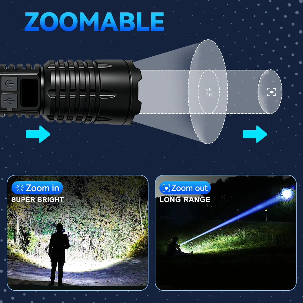 High Power LED Flashlight | Type-C Rechargeable Zoomable Torch LED Rechargeable Flashlight QXL