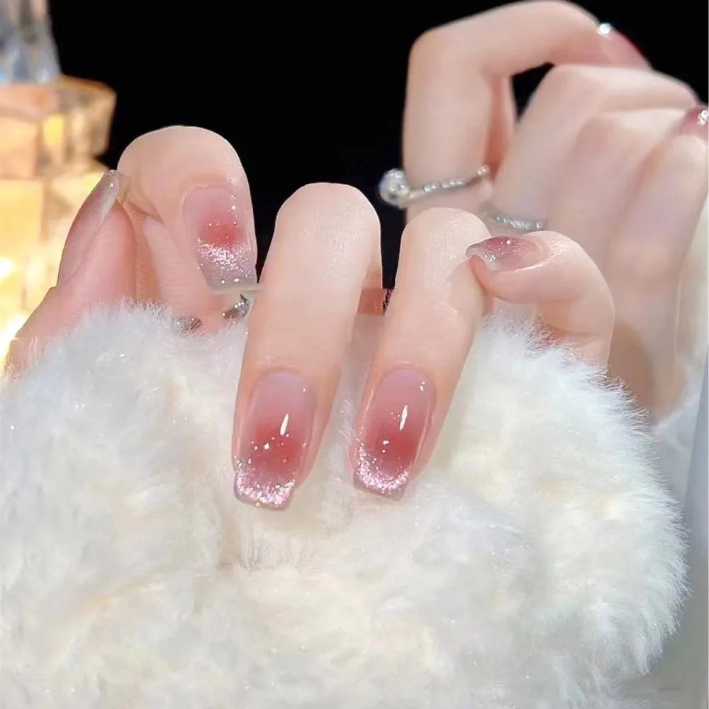 Cat's Eye French Press-On Nails 24pc | Square Full Cover Set Press-On Nails QXL KX-100193
