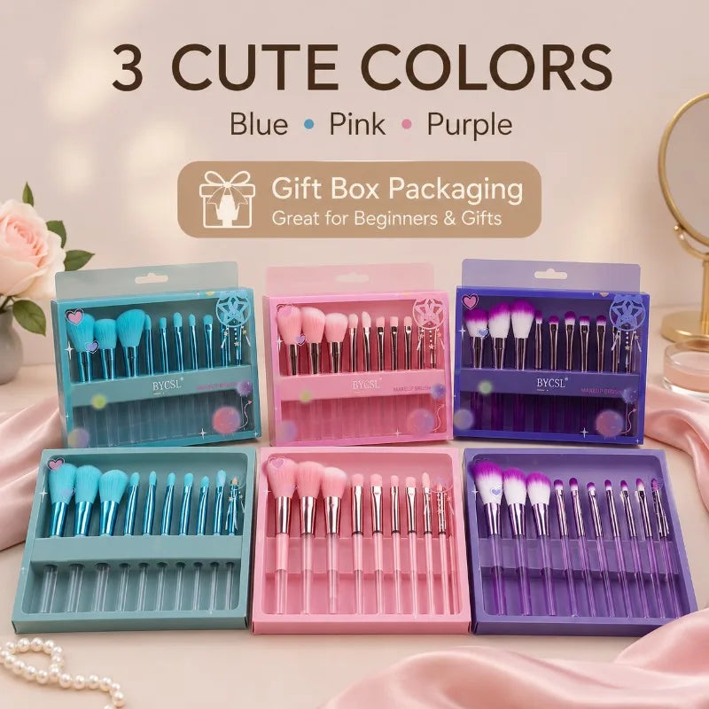 10-Pc Mini Makeup Brush Set | Travel Gift Box, Soft Bristles Makeup Brush Set QXL