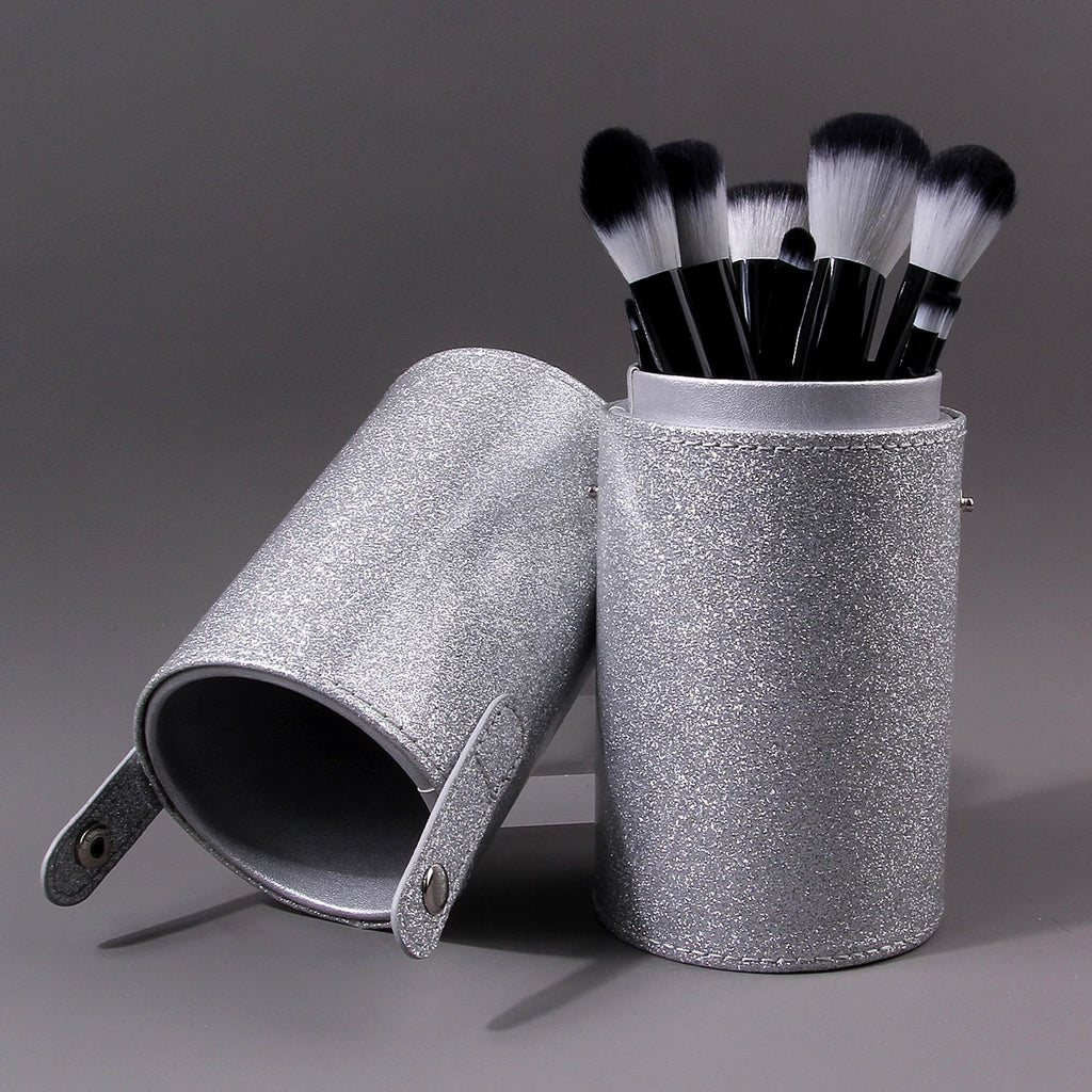 Glitter Silver Makeup Brush Holder | Portable Cylinder Case Makeup Brush Holder QXL