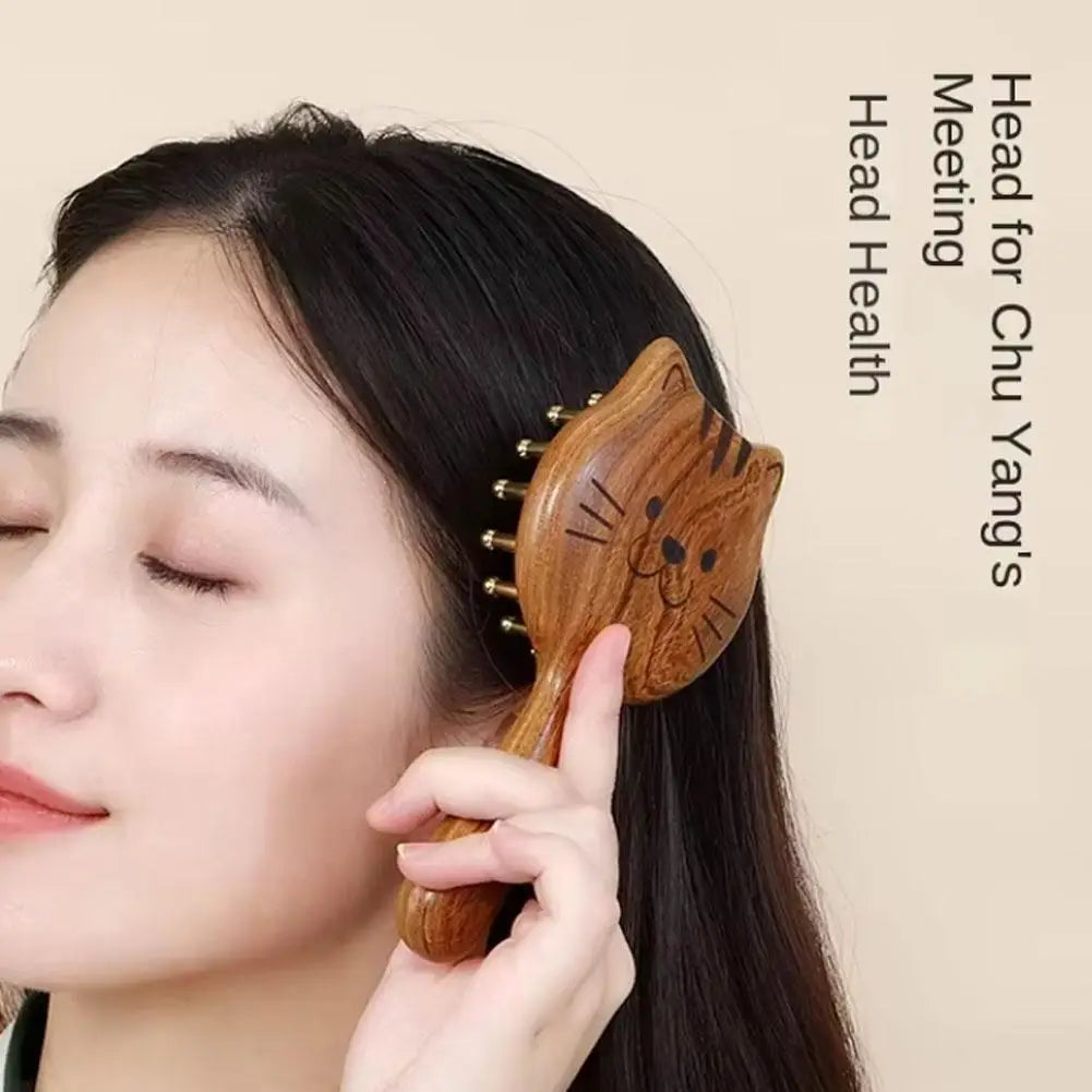 Kitten Cat Massage Comb | Sandalwood Wide Tooth Hair Comb Scalp Massage Comb QXL