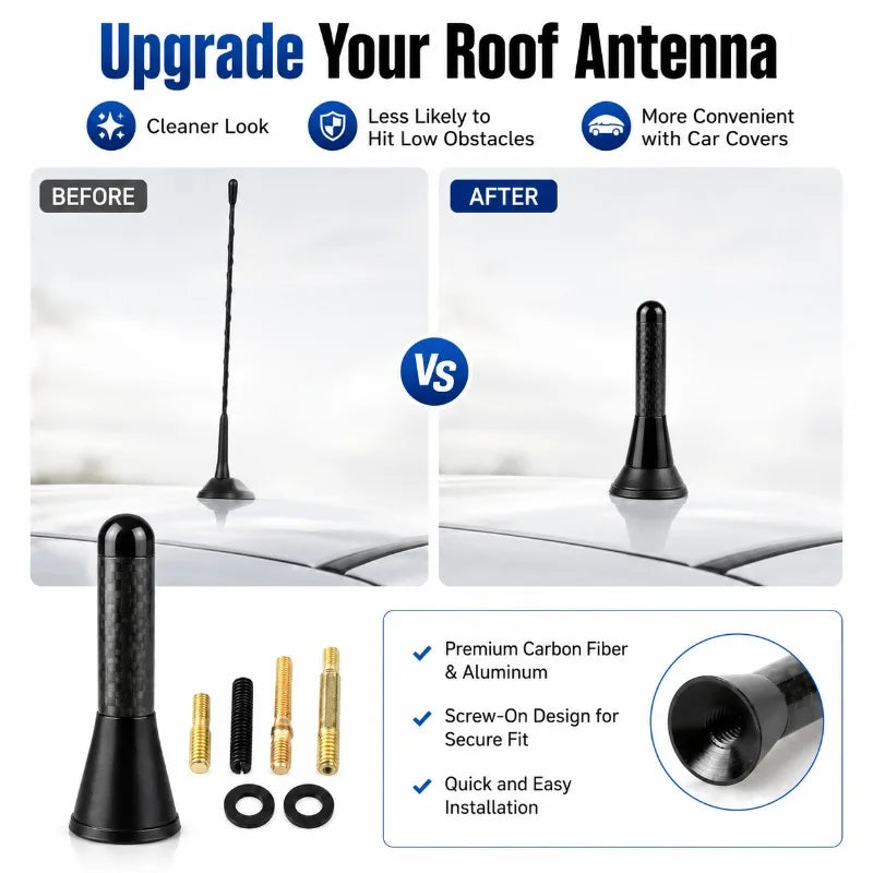 Carbon Fiber Short Car Antenna 3.5/8/12cm Screw-On Roof Aerial Car Roof Antenna QXL