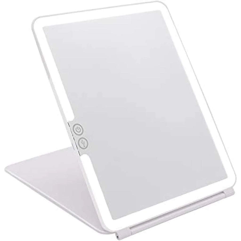 Foldable LED Makeup Mirror USB Rechargeable | 3-Color Dimmable Lighted Vanity Mirror QXL