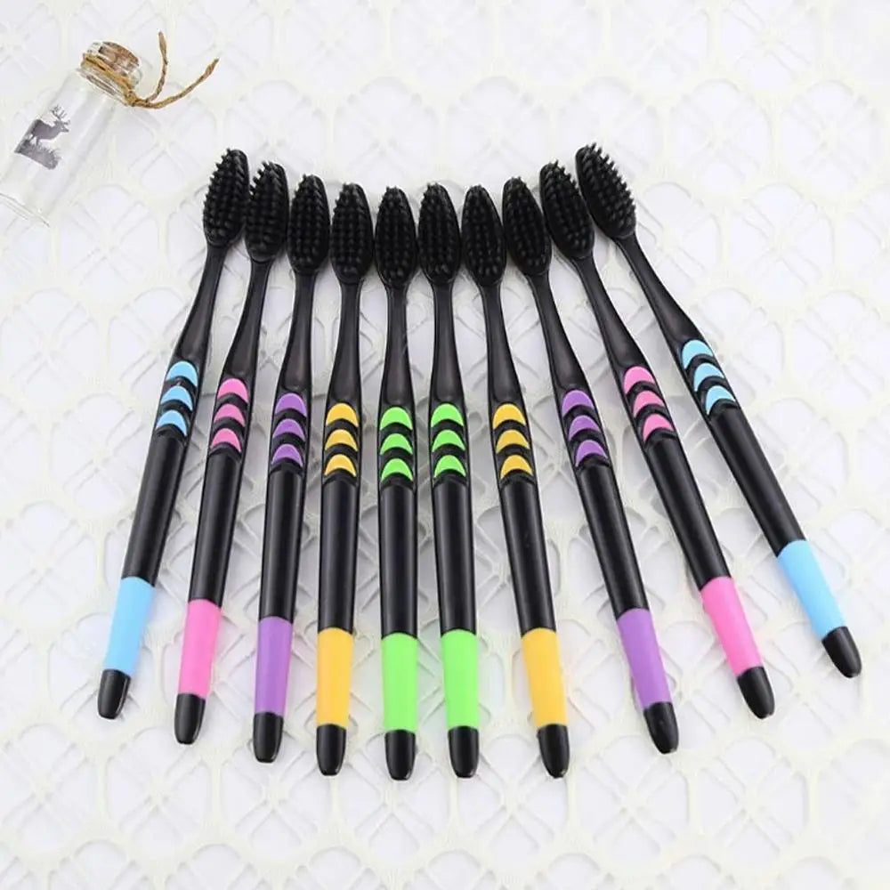 10-Pack Bamboo Charcoal Toothbrushes | Ultra-Soft Bristles Bamboo Toothbrush Set QXL