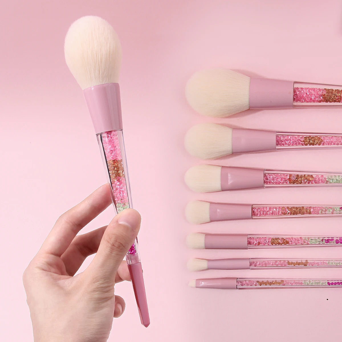 11-Pc Pink Glitter Makeup Brush Set | Crystal Handle & Bag Makeup Brush Set QXL