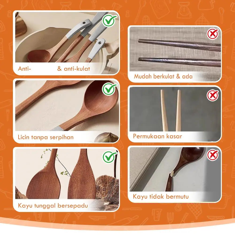 4-Piece Wooden Wok Spatula & Spoon Set | Heat-Resistant Kitchen Utensil Set QXL