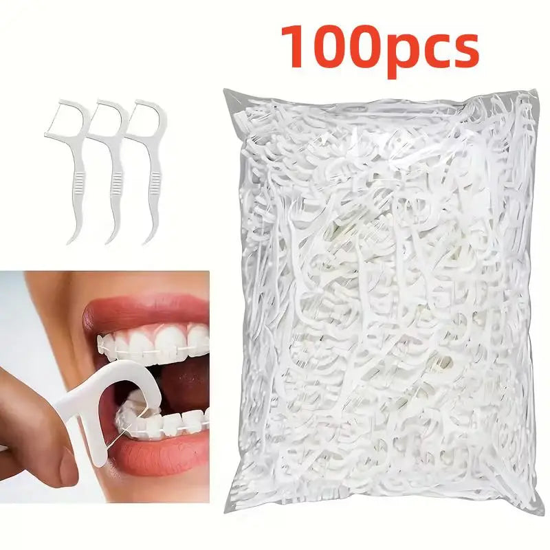 100-Piece Portable Dental Floss Picks | Travel Oral Care Dental Floss Picks QXL 100pcs
