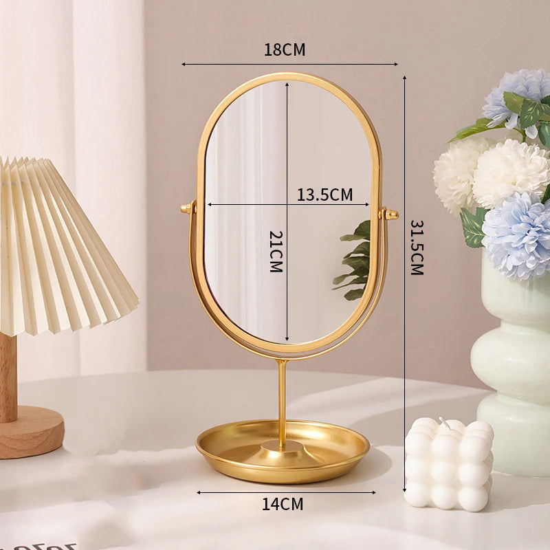 Oval Iron Frame Desktop Vanity Mirror | Flat & Storage Base Desktop Vanity Mirror QXL Gold storage base