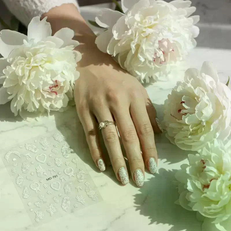 Lace Flower Bow Hollow Nail Stickers | DIY Manicure Decals Nail Art Stickers QXL