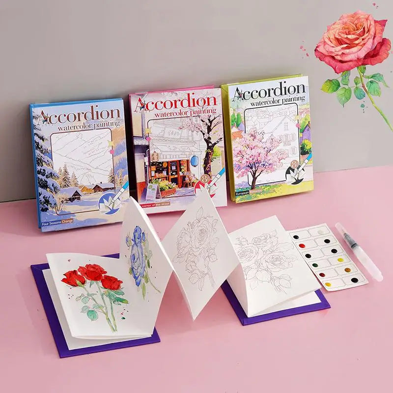 Portable Watercolor Sketchbook for Kids | Foldable Art Pad Watercolor Sketchbook QXL