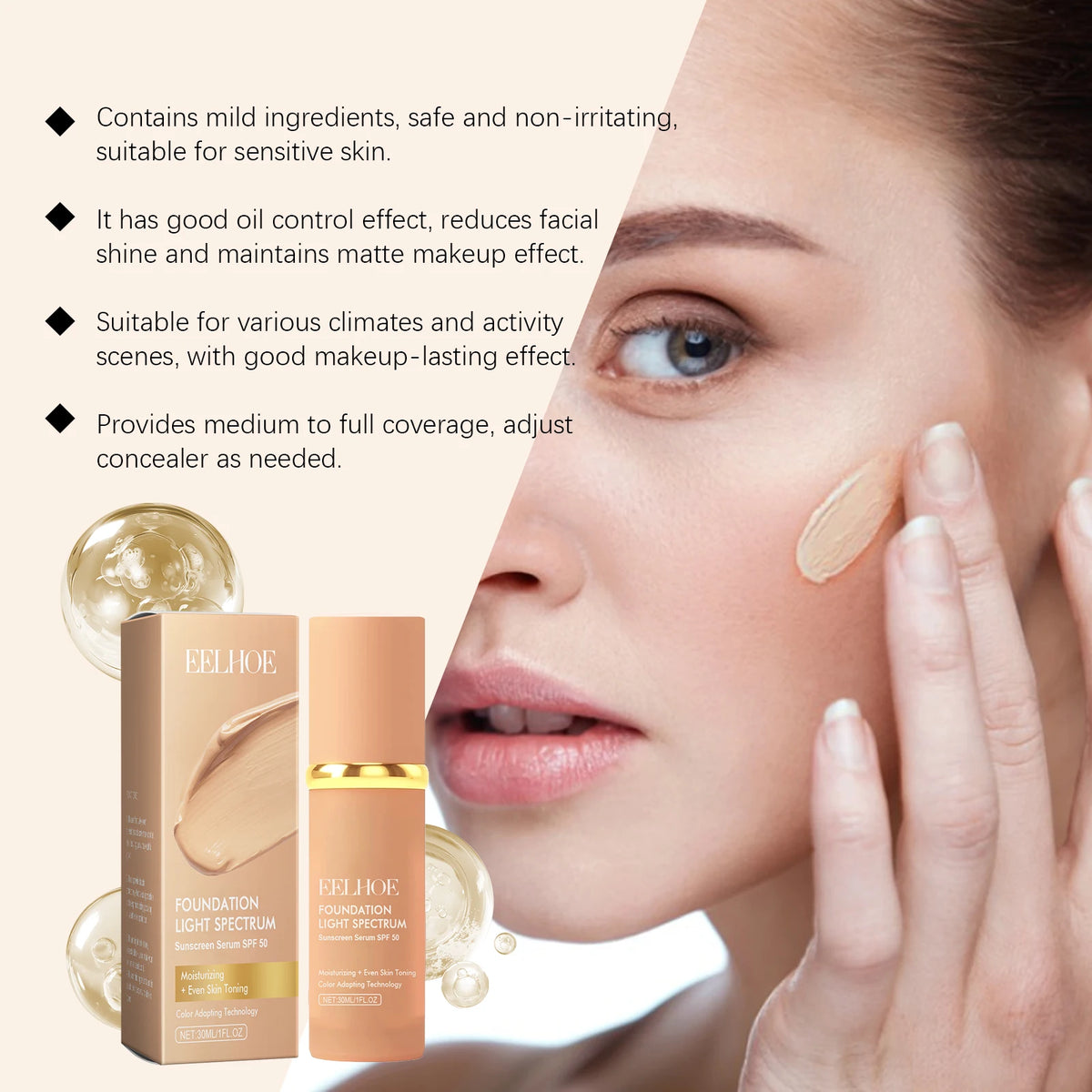 EELHOE Color-Adaptive Concealer Foundation | Natural Glow Concealer Foundation QXL