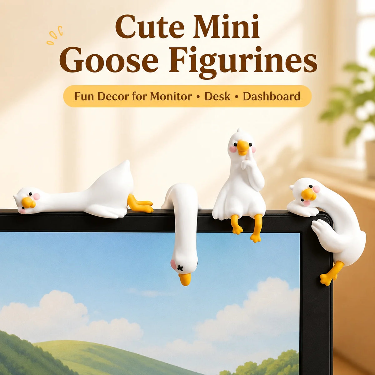 Mini White Goose Resin Figurines – Set of 4 Desk & Decor Resin Figurine Set QXL