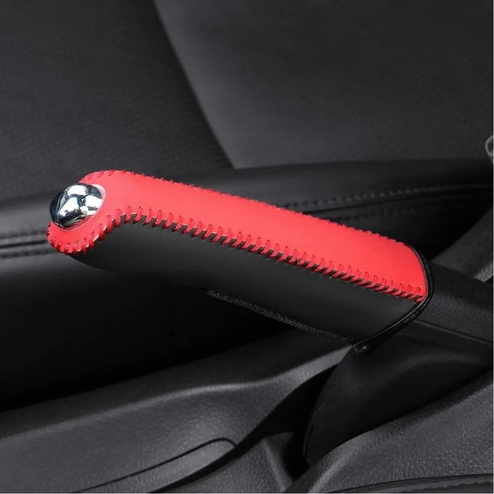 Leather Car Handbrake Cover | Anti-Slip Grip Sleeve Protector Handbrake Cover QXL Red