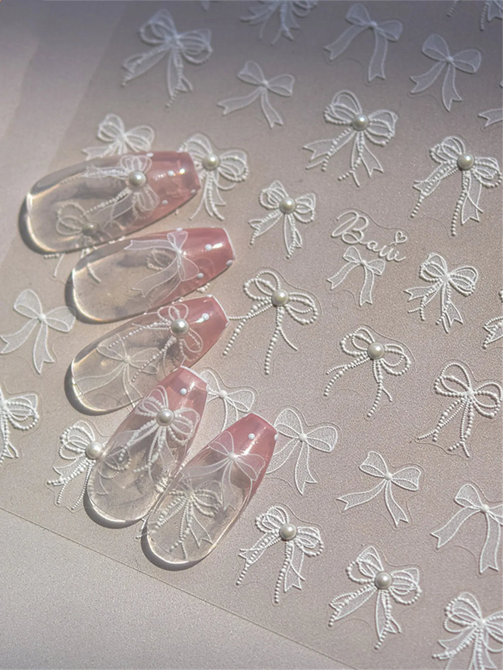 5D Nail Art Stickers – White Lace Bow & Shell Decals Nail Art Stickers QXL