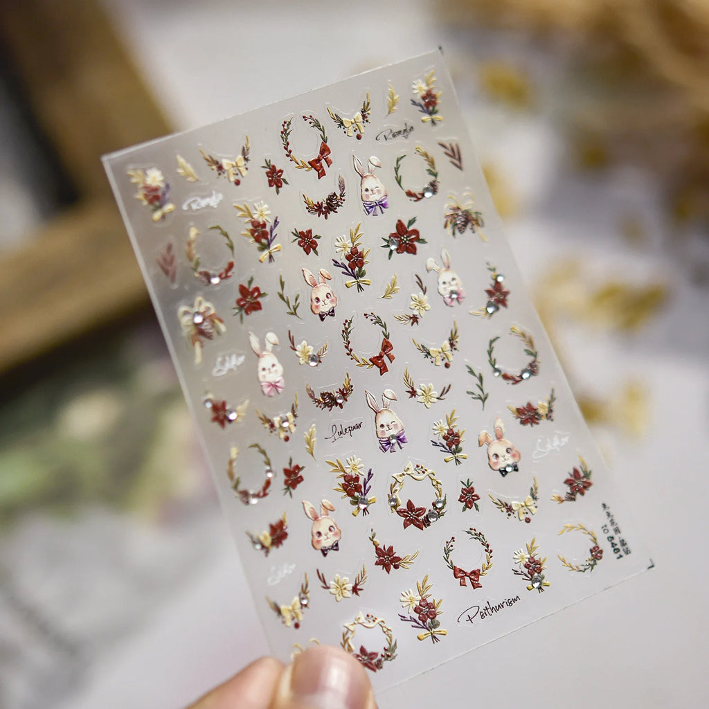 5D Embossed Rabbit Nail Art Stickers | Garden Clover Bow Decals Nail Art Stickers QXL to5461