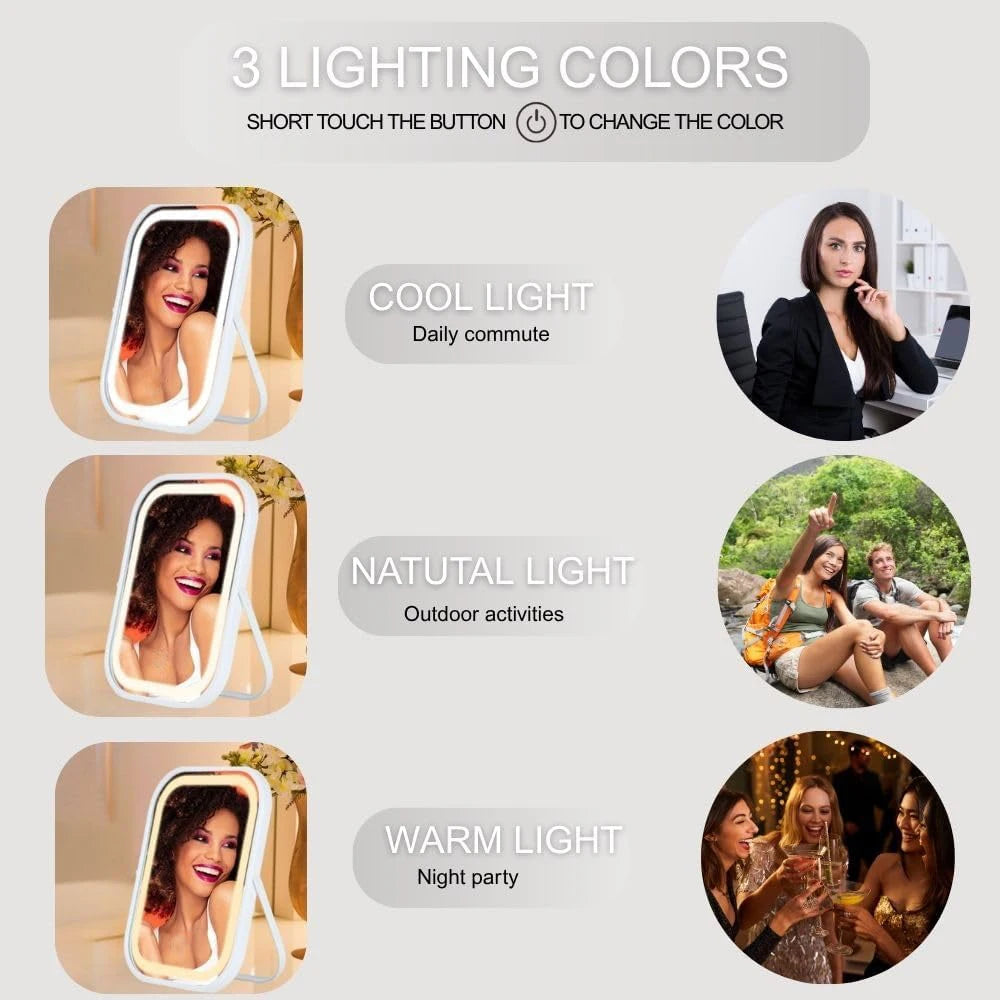 Portable LED Vanity Mirror Dimmable Touch Screen | Travel Mirror LED Makeup Mirror QXL