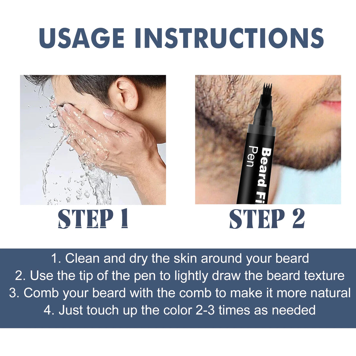 4-Tip Waterproof Beard Filler Pen & Brush Kit | East Moon Beard Filler Pen QXL