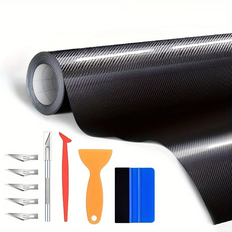 6D Gloss Carbon Fiber Vinyl Wrap Roll | Bubble-Free DIY Kit Car Vinyl Wrap Film QXL black