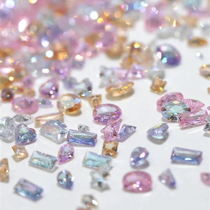 50-Pc 5A Zircon Aurora Nail Rhinestones | Mixed Shape Charms Nail Art Rhinestones QXL
