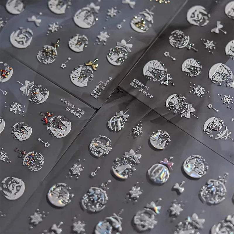 Bronzing Christmas Nail Stickers | Gold Snowball Laser Decals Nail Art Stickers QXL