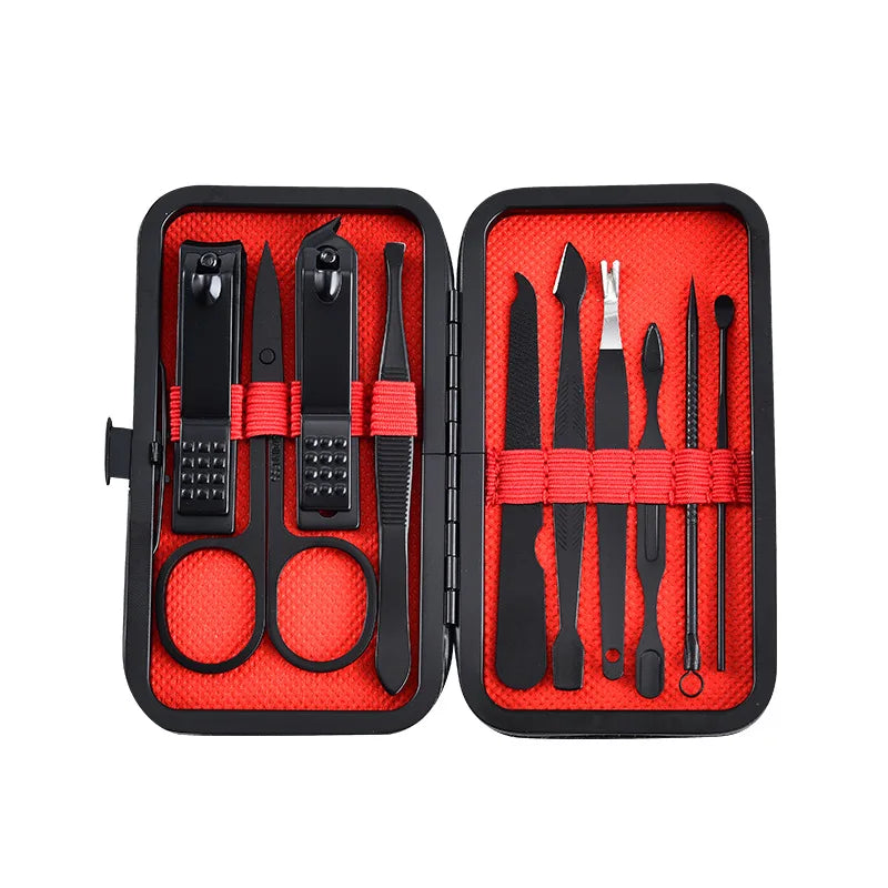 10-Pc Stainless Steel Nail Clipper Manicure & Pedicure Set Manicure Pedicure Set QXL Black 10-piece set