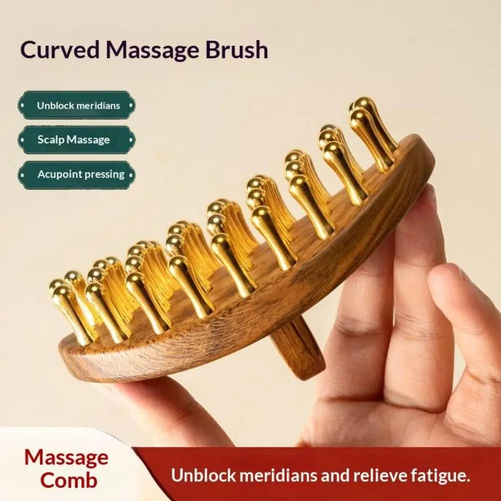 39-Tooth Brass Scalp & Body Massage Brush | Wood Handle Scalp Massage Brush QXL