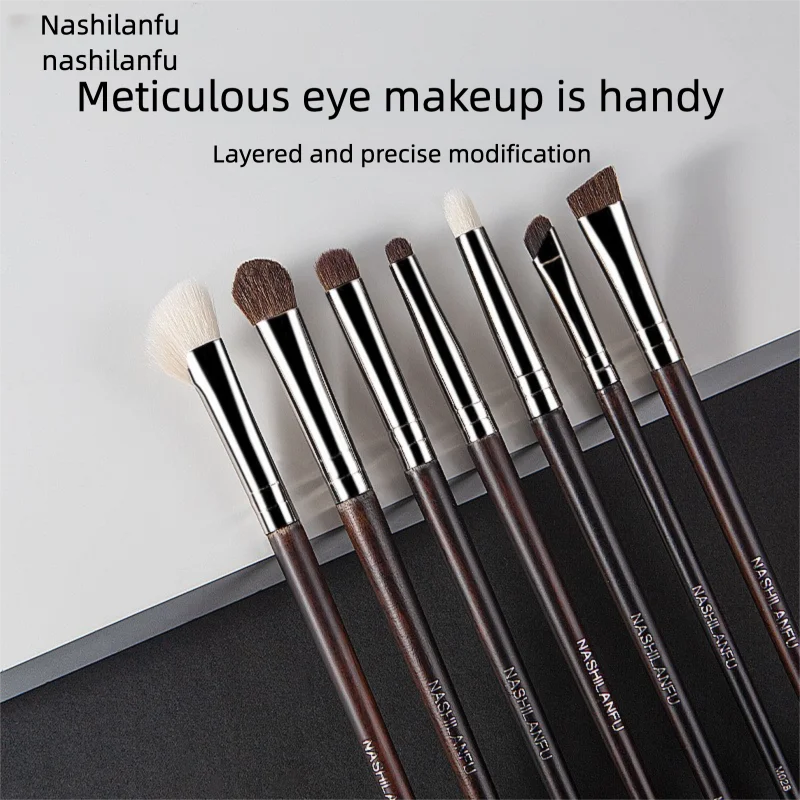 14-Piece Wool Makeup Brush Set | Wooden Handle Full Face Kit Makeup Brush Set QXL