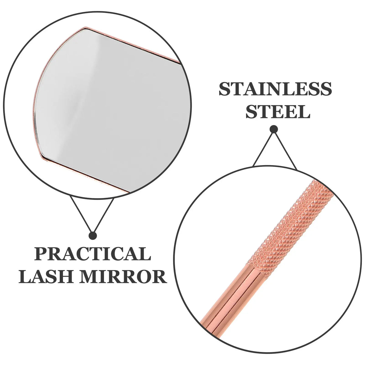 Rose Gold Detachable Lash Mirror | HD Handheld Stainless Steel Lash Inspection Mirror QXL