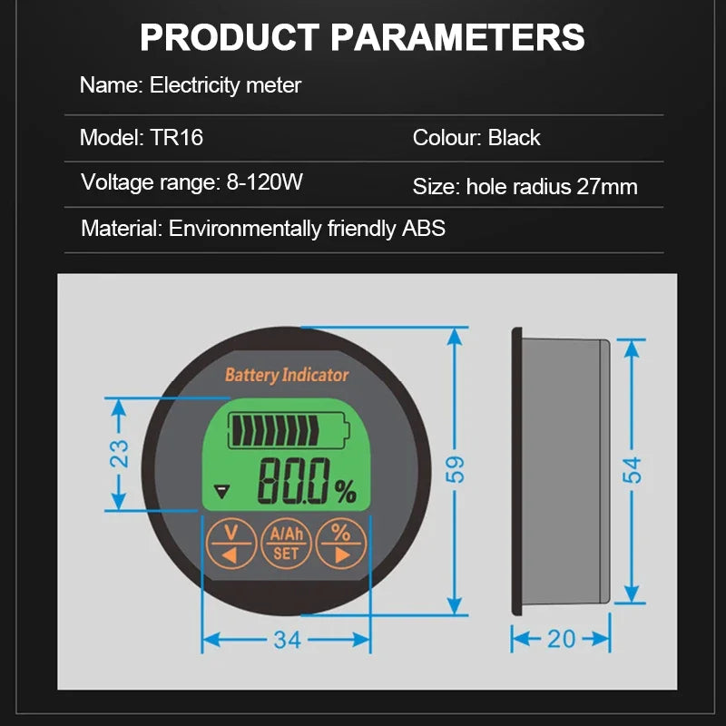 TR16 Digital Battery Capacity Monitor Voltmeter Ammeter 50A–350A Battery Capacity Monitor QXL