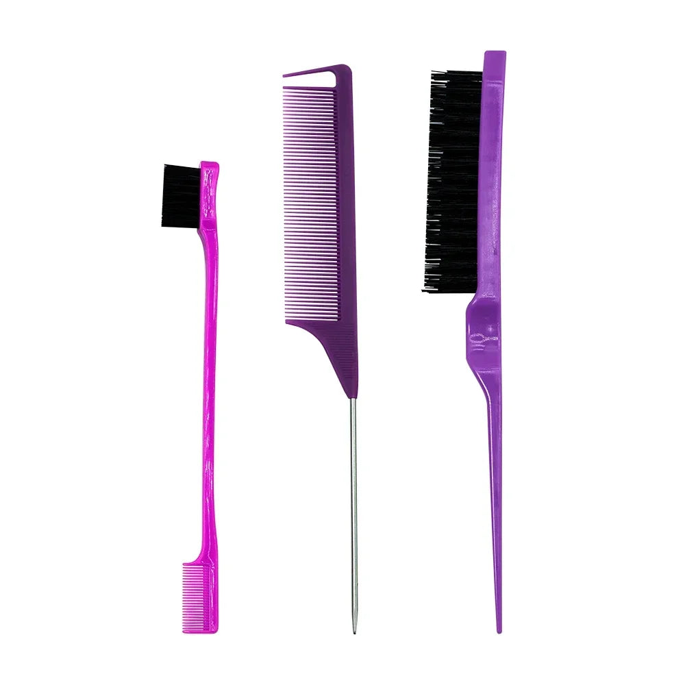 Pro Rat Tail Comb Anti-Static Steel Needle | Salon Styling Rat Tail Comb QXL M12 purple1set