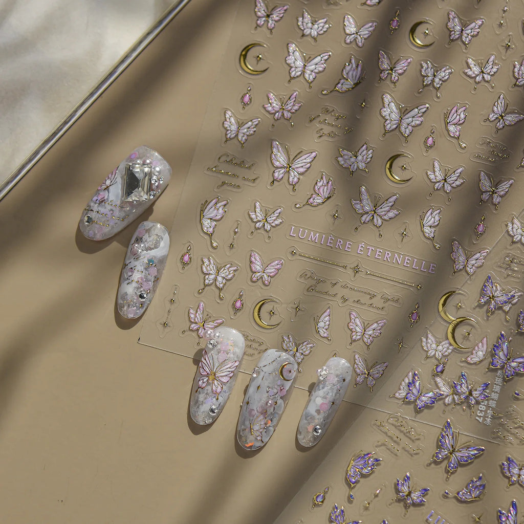 5D Nail Stickers – Dreamy Butterfly Moon Star Decals Nail Art Stickers QXL