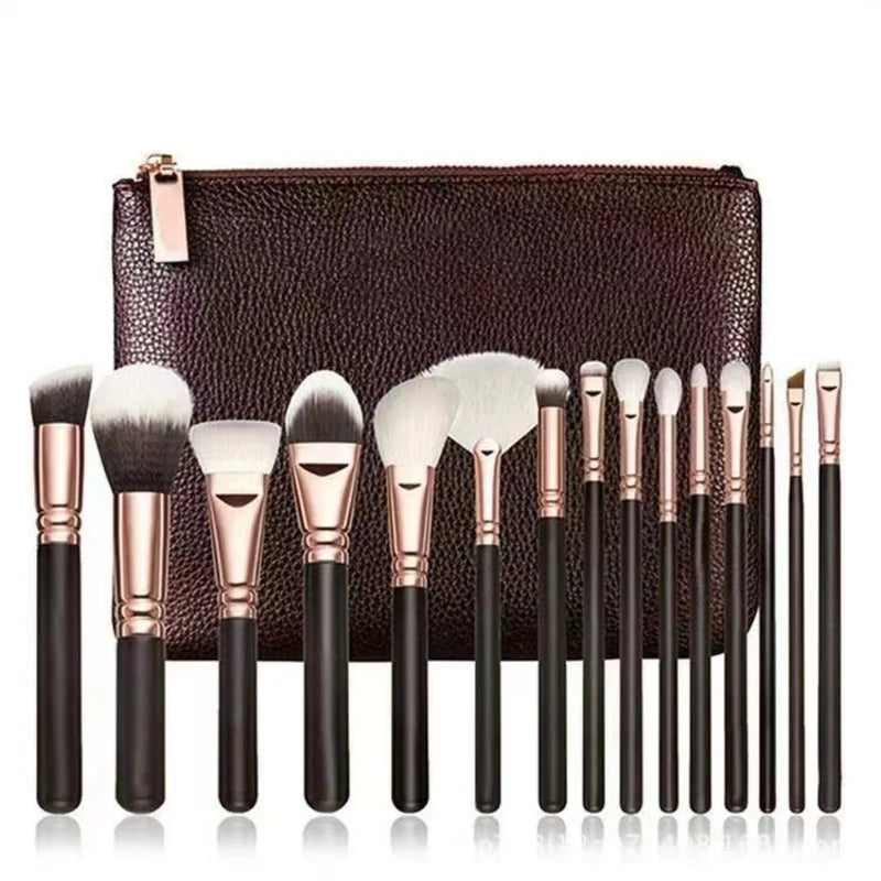 15-Piece Makeup Brush Set with PU Roll Bag | Artist Kit Makeup Brush Set QXL