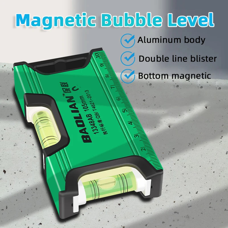 Mini Magnetic Bubble Level 100–200mm | Aluminum Pocket Level Magnetic Bubble Level QXL