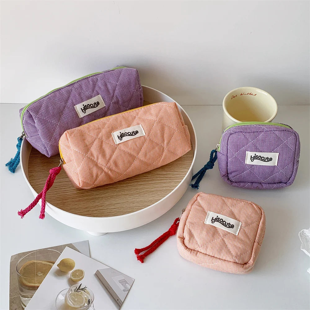 Plaid Makeup Bag Set | Large Capacity Travel Cosmetic Organizer Cosmetic Travel Bag QXL