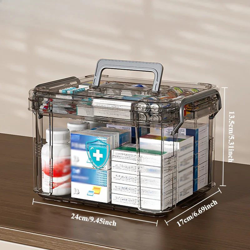 Clear Medicine Organizer Box with Tray & Labels | PA+PE Medicine Storage Box QXL