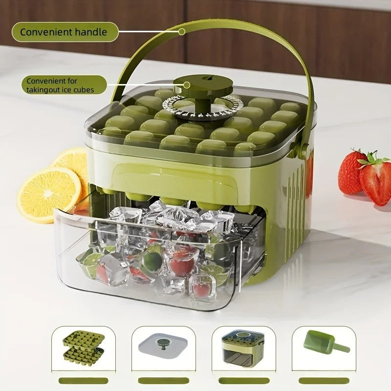 Double Layer Ice Cube Tray with Lid, Bin & Drawer Handle Ice Cube Tray QXL