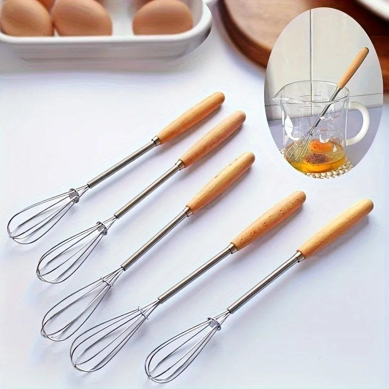 3-Pack Mini Wire Whisk Set | Stainless Steel & Wood Handle Kitchen Whisk Set QXL