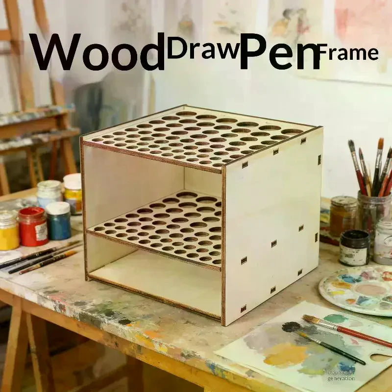 67-Slot Double-Layer Wooden Brush & Pencil Desk Organizer Wooden Brush Holder QXL