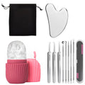 Face Ice Roller, Gua Sha Board & Blackhead Extractor Set Facial Skincare Tool Set QXL Rose red Set
