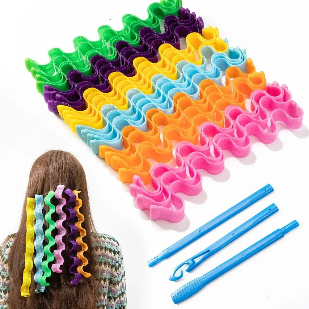 12-Pack Heatless Spiral Hair Curlers | No-Heat Bendy Rollers Heatless Hair Curlers QXL