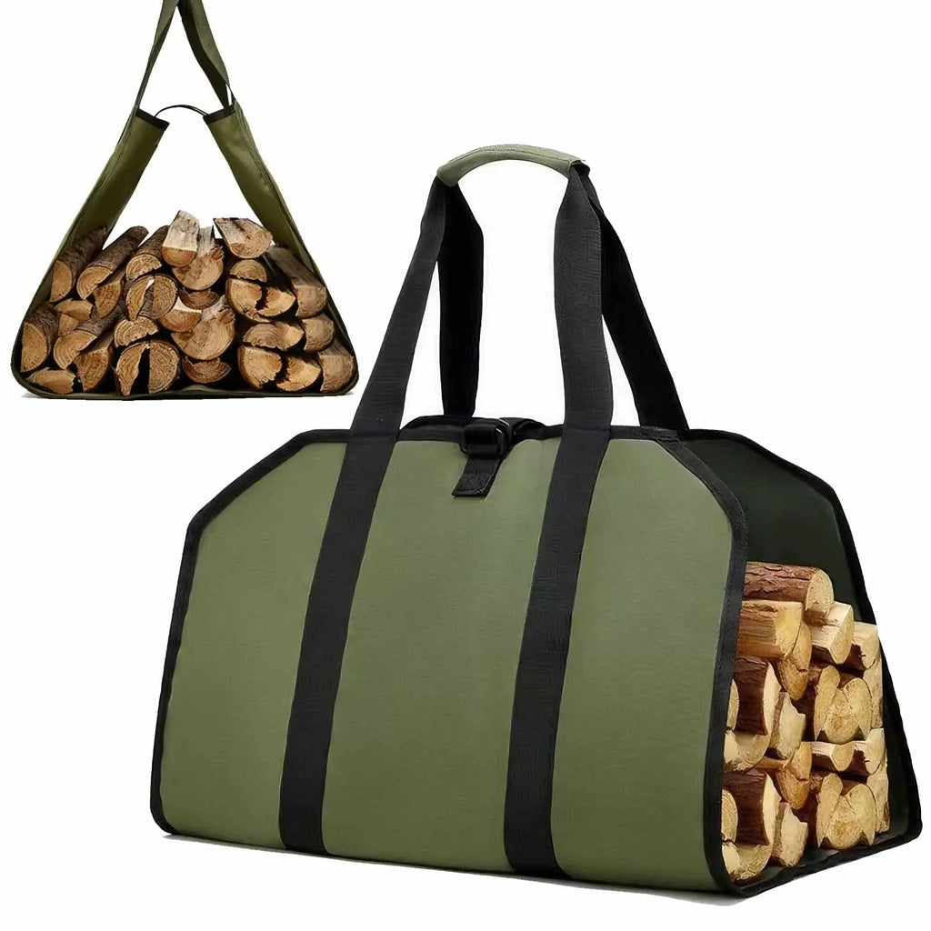 Foldable Canvas Firewood Carrier Bag – Waterproof, Indoor & Outdoor Firewood Carrier Bag QXL green