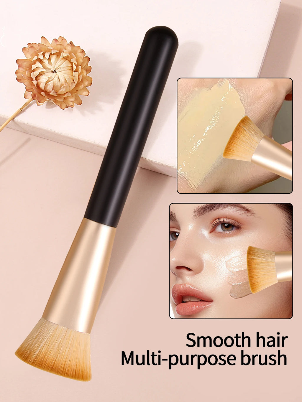 KOSSHOW Flat-Top Foundation Brush | Black Wood Handle Foundation Makeup Brush QXL