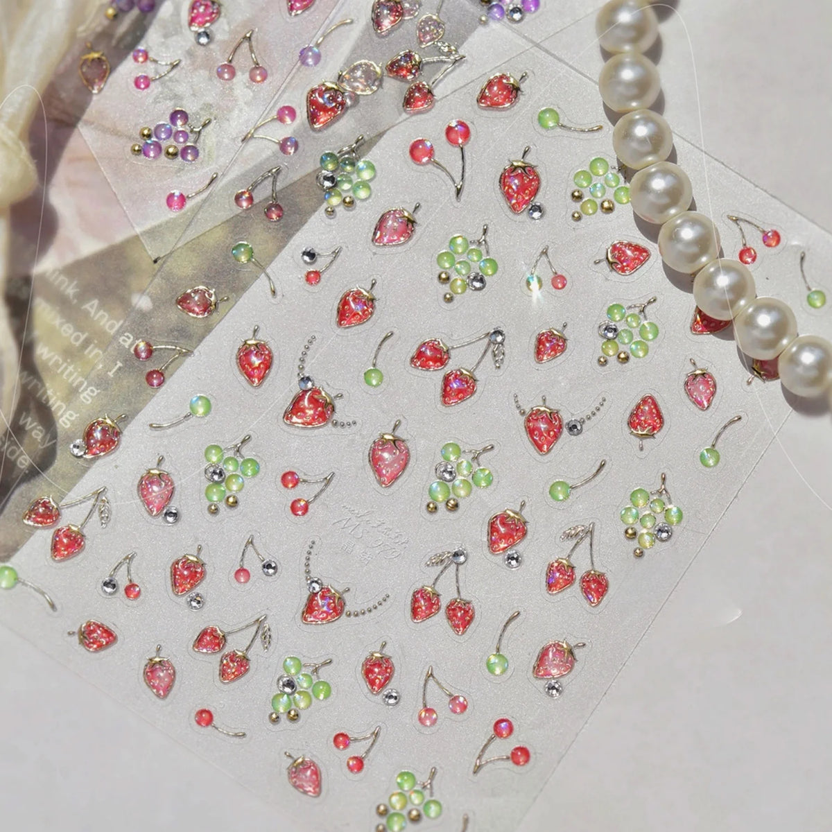 5D Embossed Fruit Nail Stickers | Rhinestone Decals – Strawberry Nail Art Stickers QXL