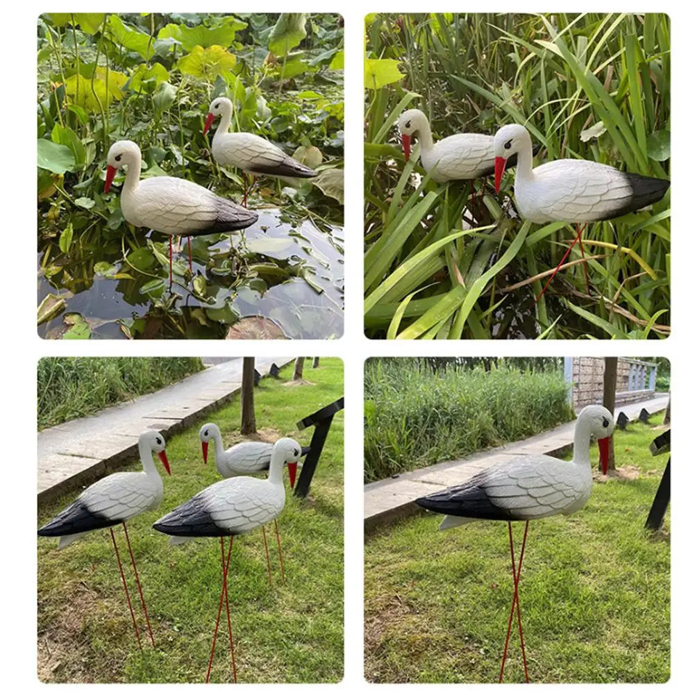 Realistic White Stork Garden Figurine | PE Crane Lawn Statue Garden Bird Statue QXL