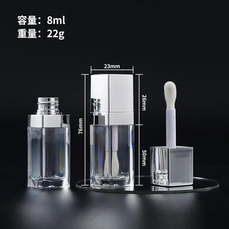8ml Square Clear Lip Gloss Tube | Silver Cap & Doe Foot Wand Lip Gloss Tube QXL Square cover Plastic