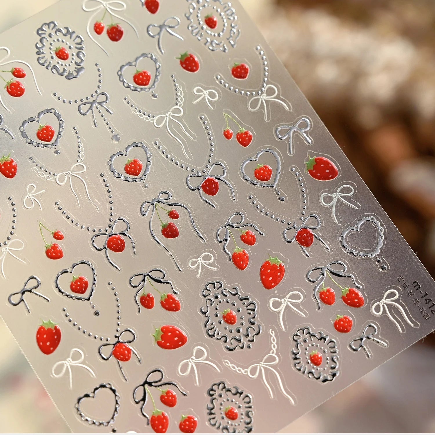 5D Strawberry Nail Stickers | Bow Pearl Self-Adhesive Decals Nail Art Stickers QXL
