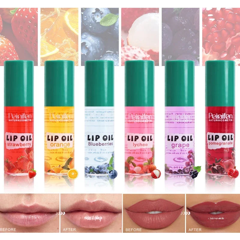 LAIKOU 6-Pack Fruit Scented Roll-On Lip Oil Moisturizing Set Roll-On Lip Oil Set QXL