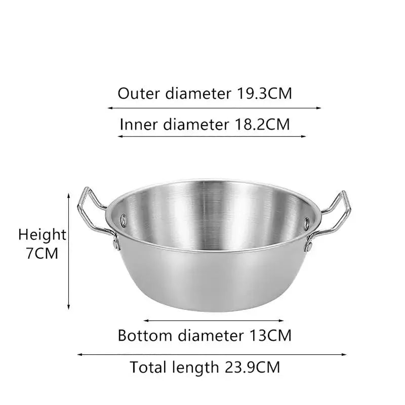201 Stainless Steel Bowl with Double Handles | Noodle & Salad Stainless Steel Bowl QXL 19cm Bowl