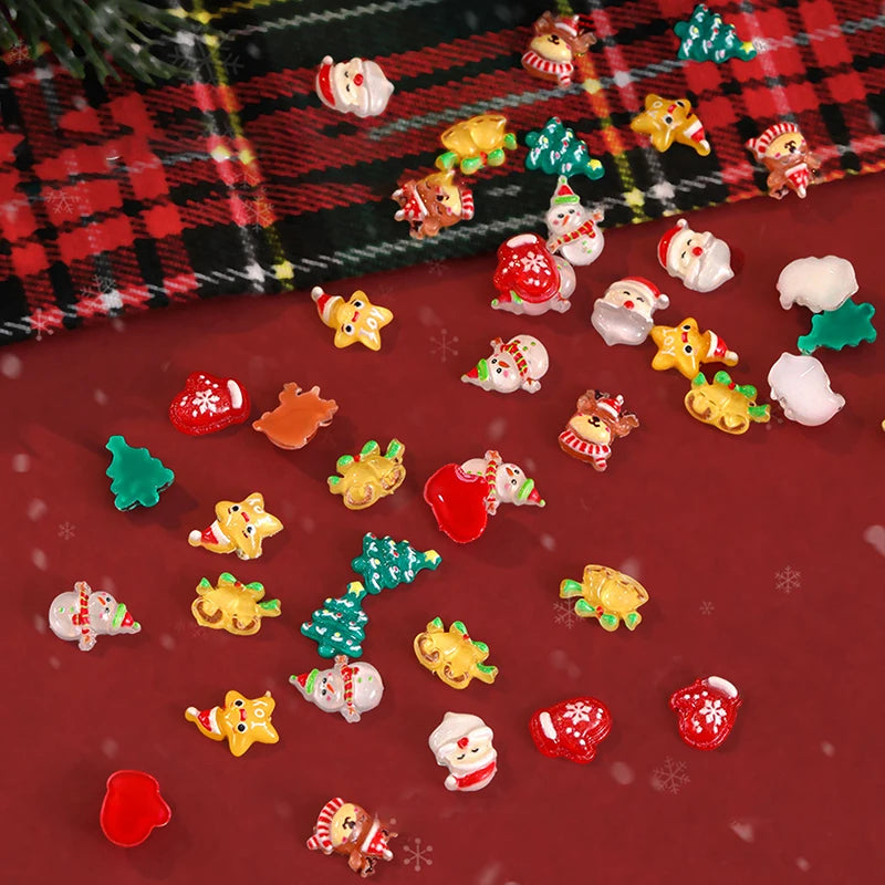 50-Pc Christmas Resin Nail Charms | Santa Snowman Reindeer Nail Art Charms QXL